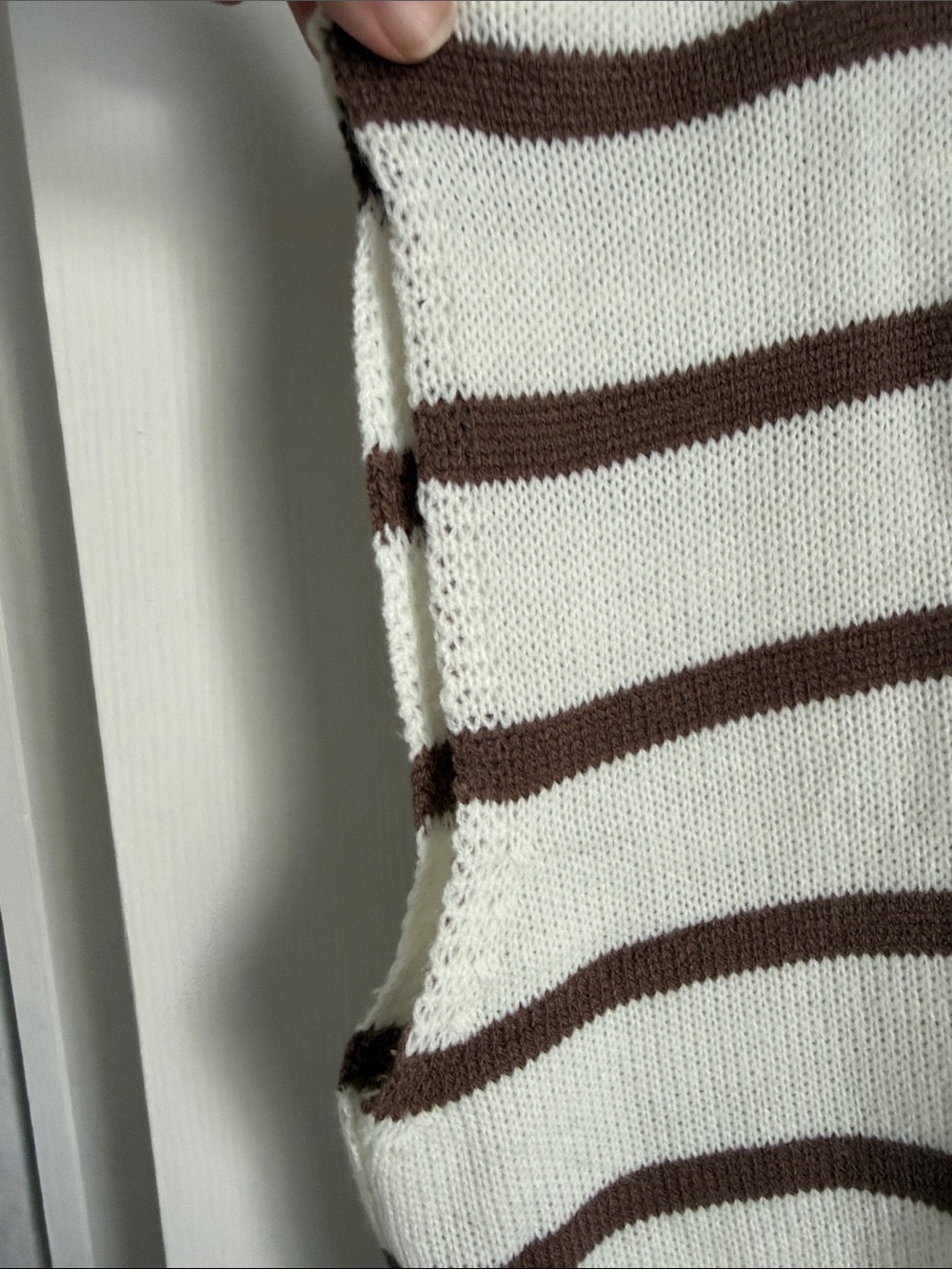 Relaxed Cream & Brown Striped Sleeveless Crew Sweater - Picture 2 of 6